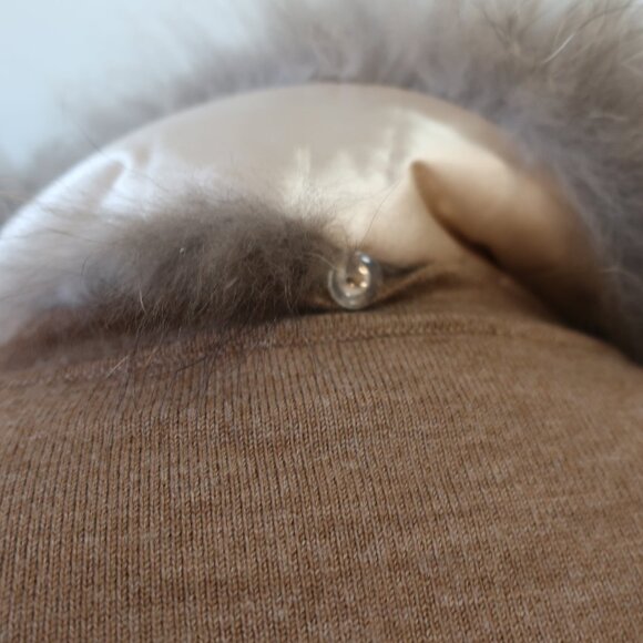 Womens Minnie Rose Brown Merino Wool Blend Racoon Fur Collar Cardigan Sweater M - Picture 7 of 13